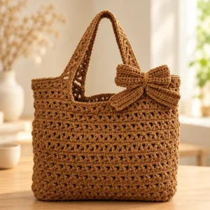 ÉLORA | Caramel Crochet Bow Tote